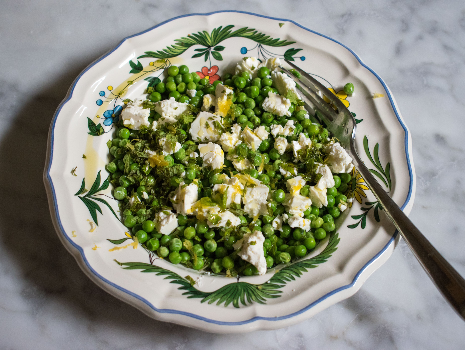 Peas with feta, mint and lemon zest