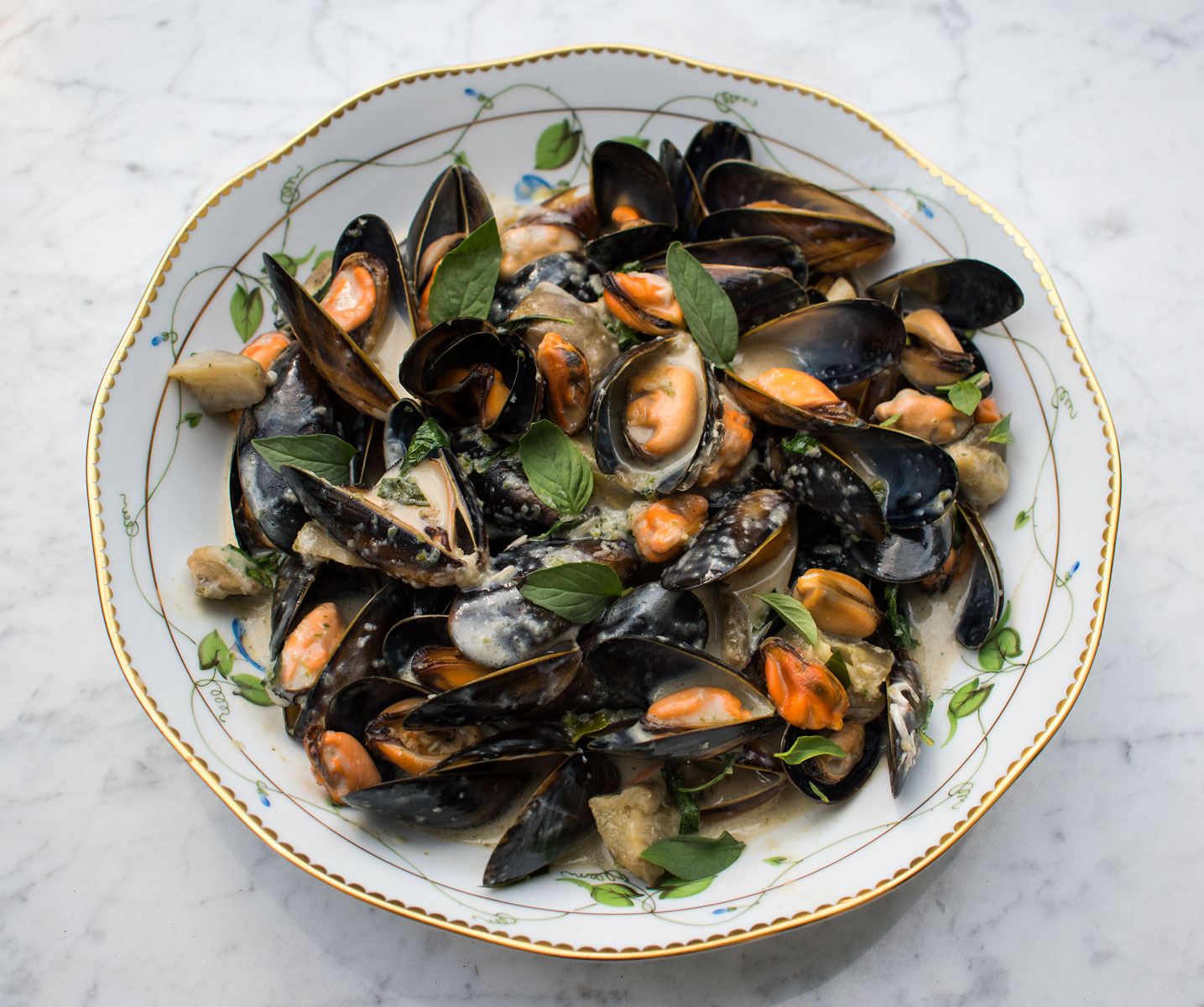 Thai green curry mussels and aubergine