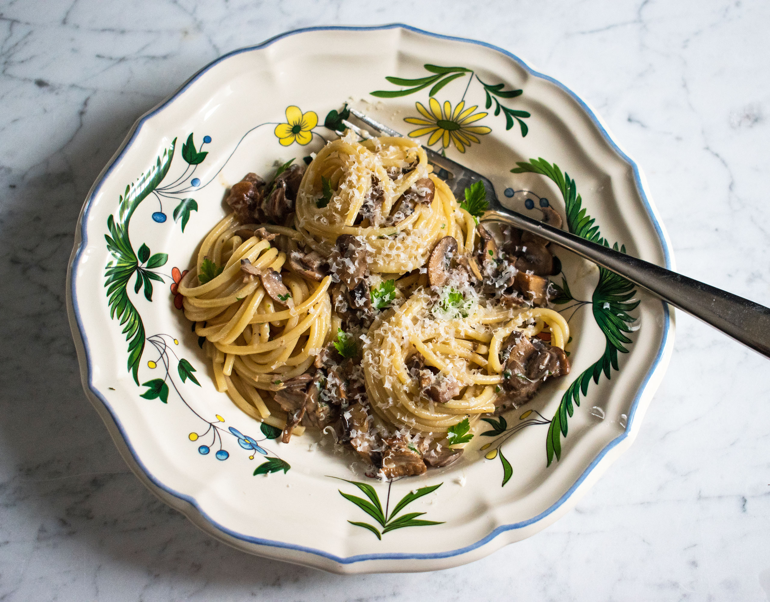Porcini and chestnut mushroom pasta