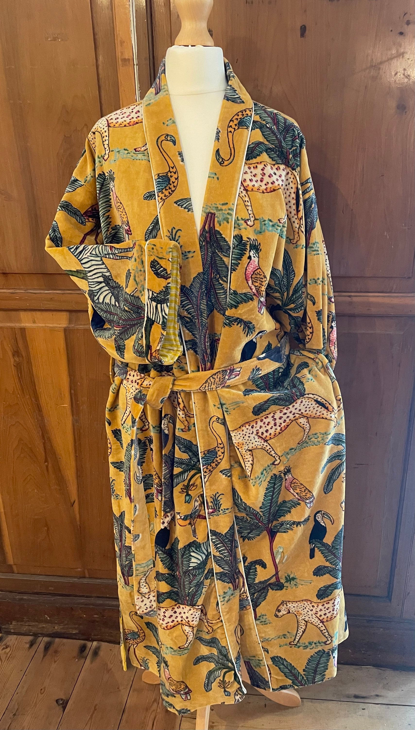 Kimono Style Cotton Velvet Dressing Gown 