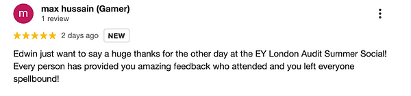Client review highlighting the impact of modern magic at a corporate awards night in London