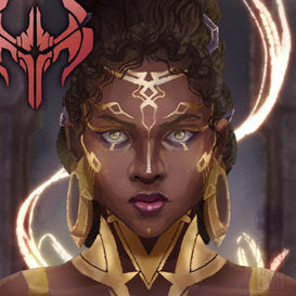A portrait of an African woman with gold markings.