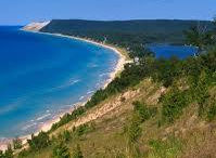 Scenic view of Lake Michigan and a beach