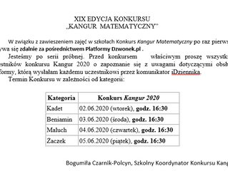 XIX EDYCJA KONKURSU
„KANGUR MATEMATYCZNY”