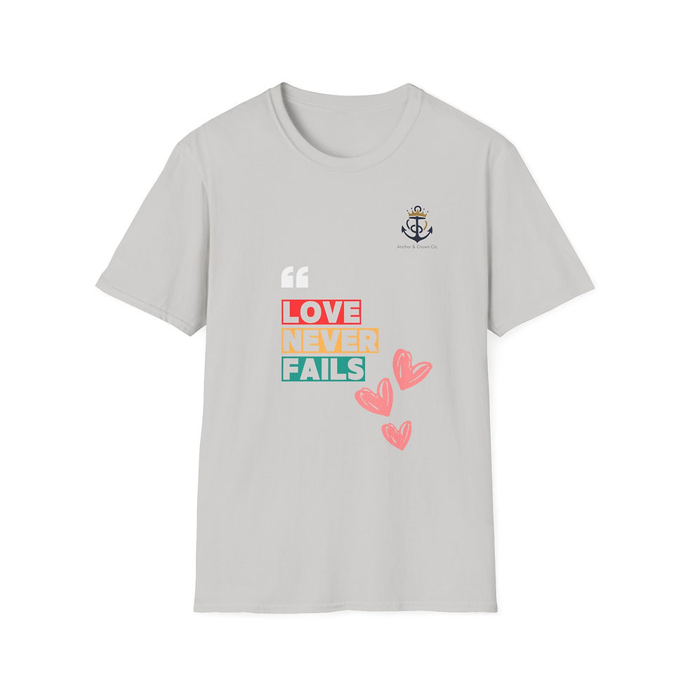 Thumbnail: Unisex Softstyle T-Shirt - 'Love Never Fails' Graphic Tee for Everyday Wear