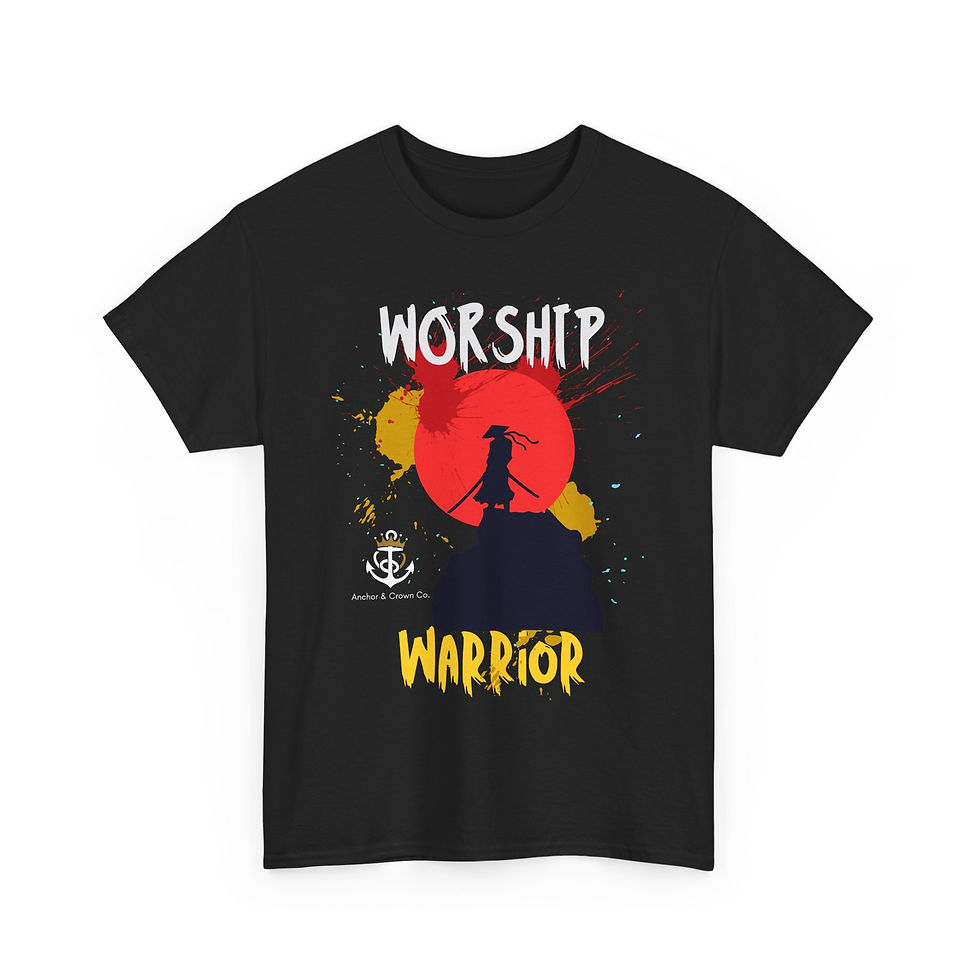 Thumbnail: Worship Warrior Unisex Heavy Cotton Tee - Bold Graphic Tee Christian Bible
