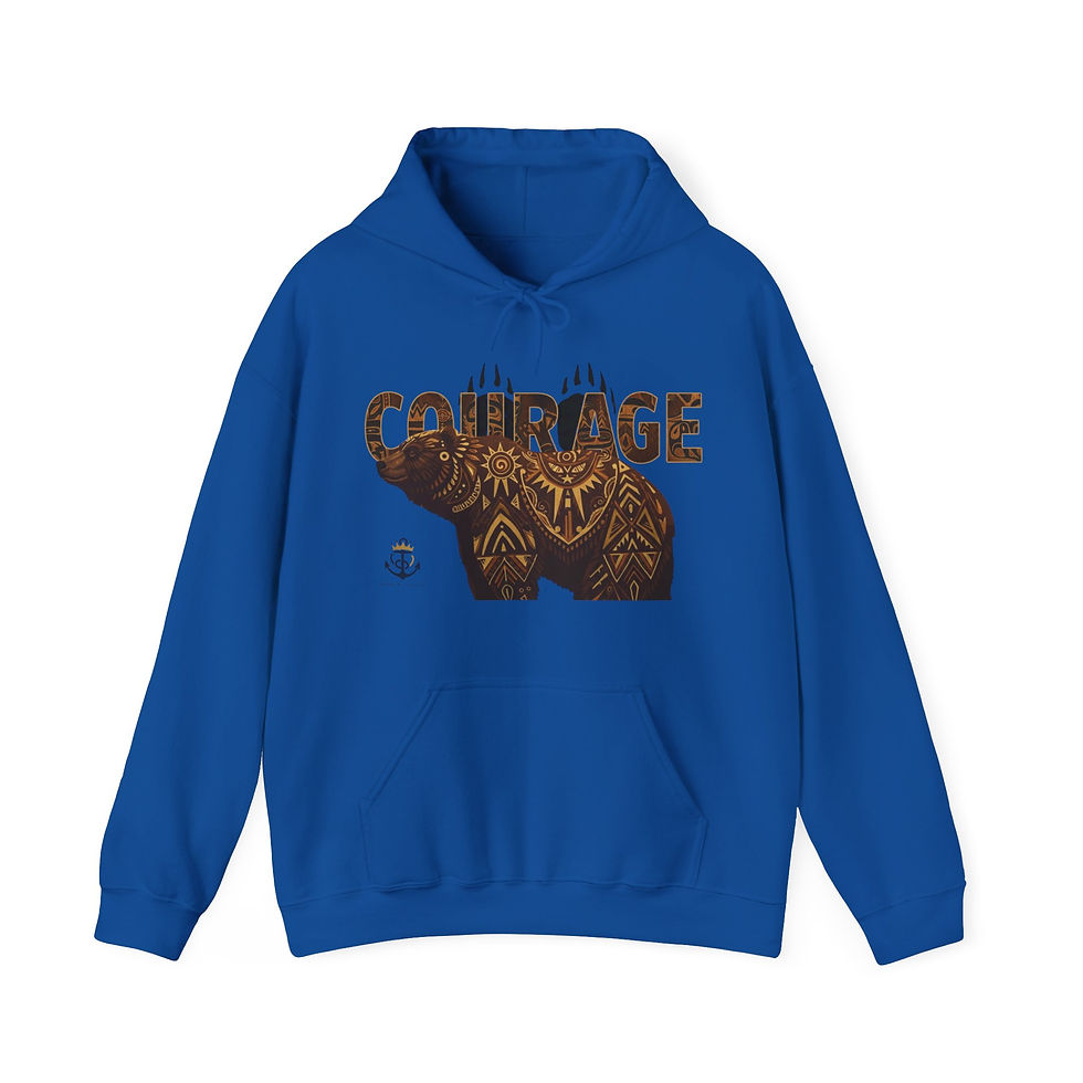 Thumbnail: Indigenous Inspired Hooded Sweatshirt with Courage Bear Design