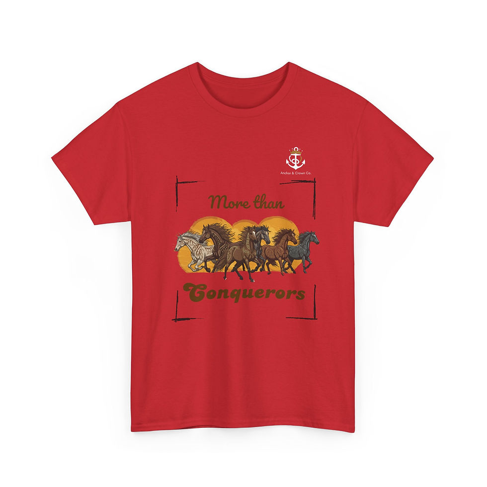 Thumbnail: More Than Conquerors Unisex Heavy Cotton Tee - Inspirational Horse Graphic Shirt
