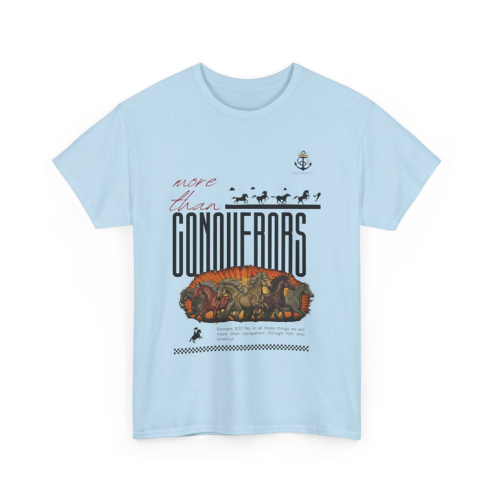 Thumbnail: Unisex Heavy Cotton Tee - ‘More Than Conquerors’ Retro Graphic T-Shirt