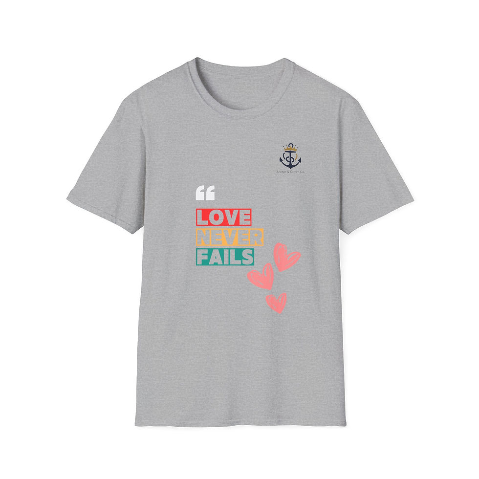 Thumbnail: Unisex Softstyle T-Shirt - 'Love Never Fails' Graphic Tee for Everyday Wear
