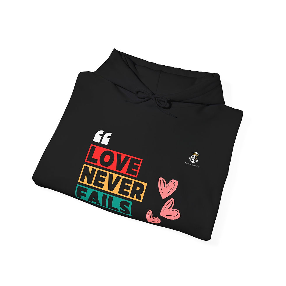 Thumbnail: Love Never Fails Unisex Heavy Blend Hoodie - Christian Inspirational Sweatshirt