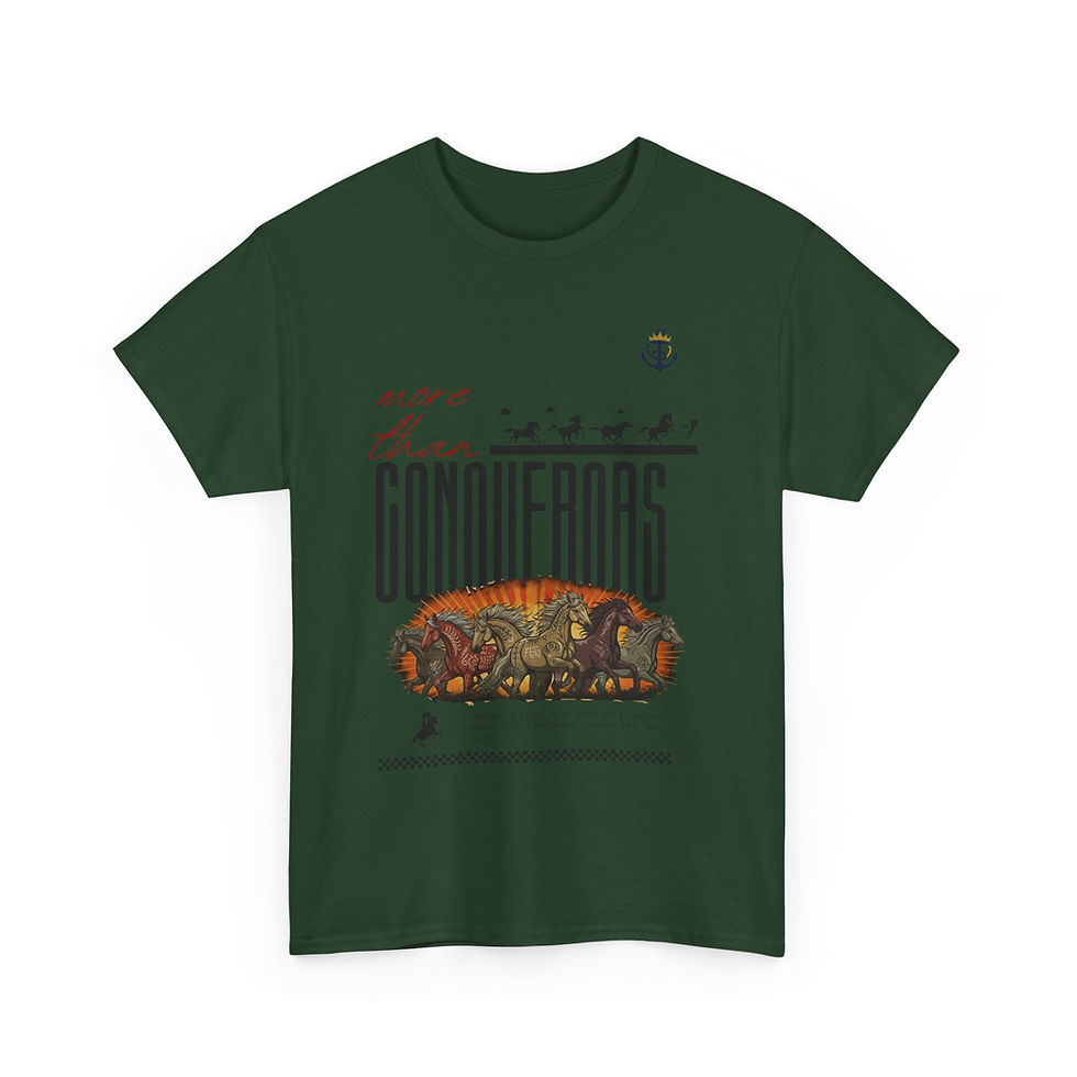 Thumbnail: Unisex Heavy Cotton Tee - ‘More Than Conquerors’ Retro Graphic T-Shirt
