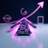 Arrow made of circuit board points upward, representing growth and the future.