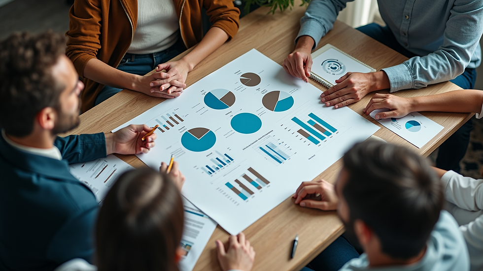 High angle view of a marketing team brainstorming ideas