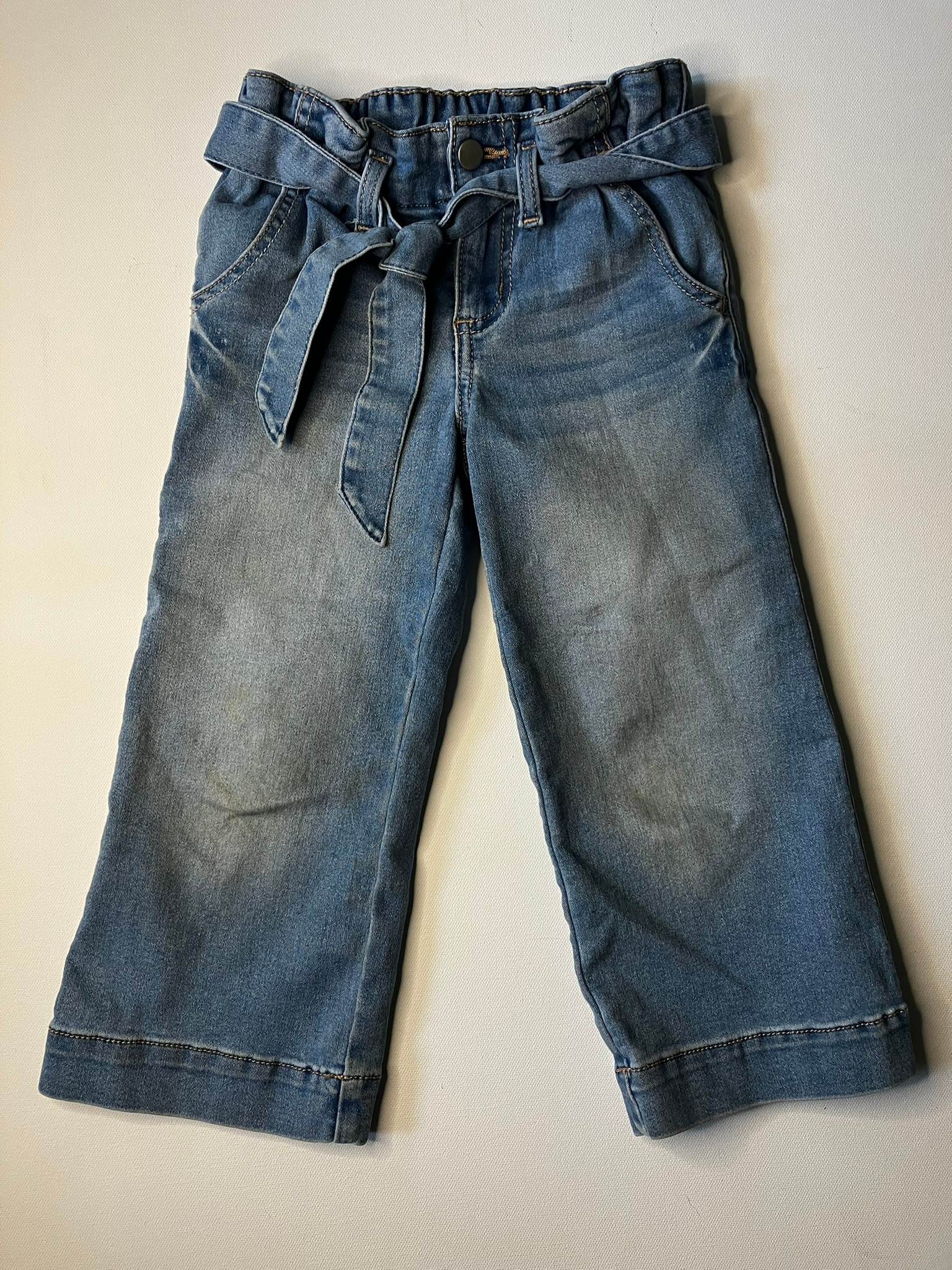 High-Waist Wide Leg Denim Belt Fashion Jeans