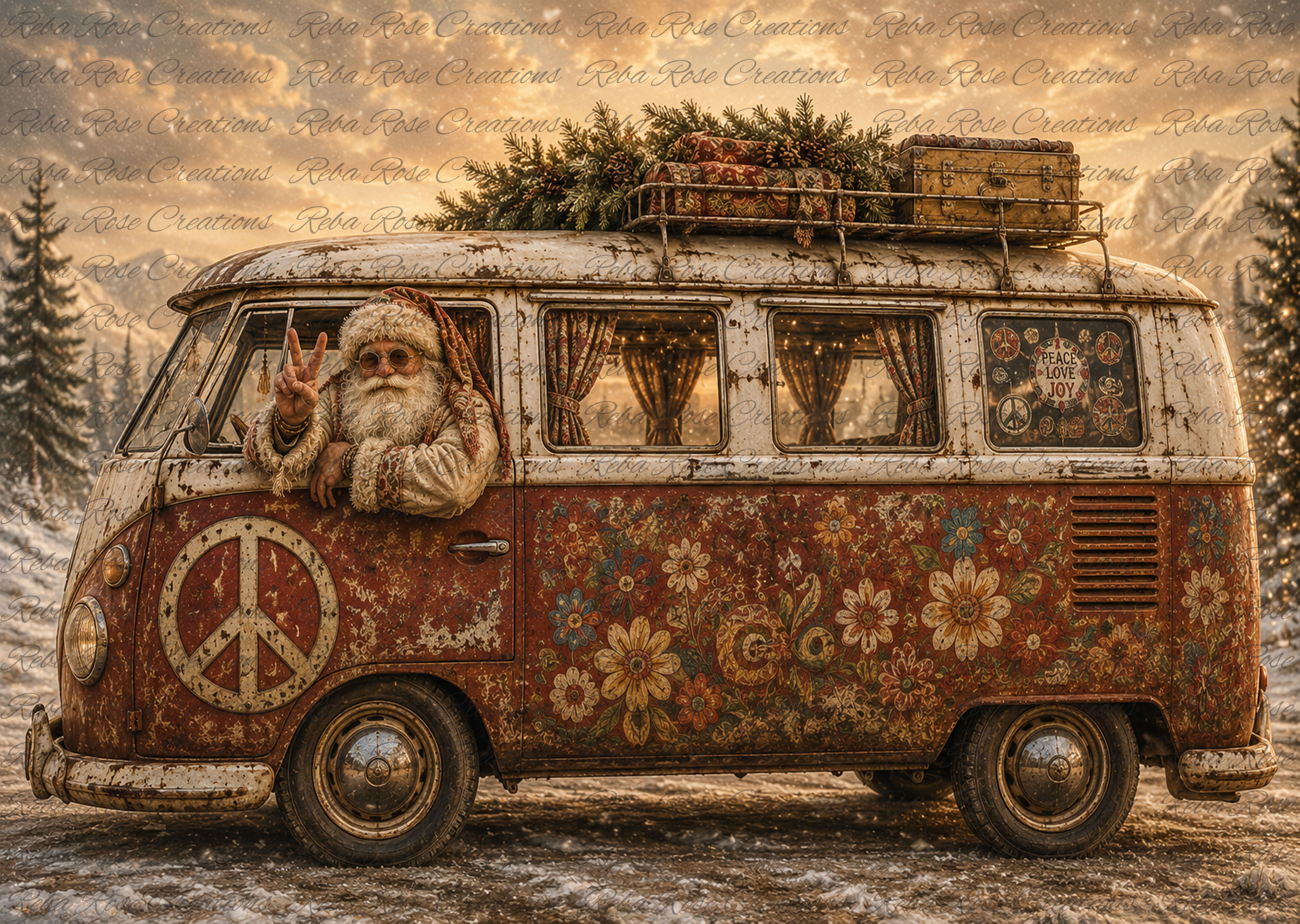 3264-Hippie Santa-Love Bus
