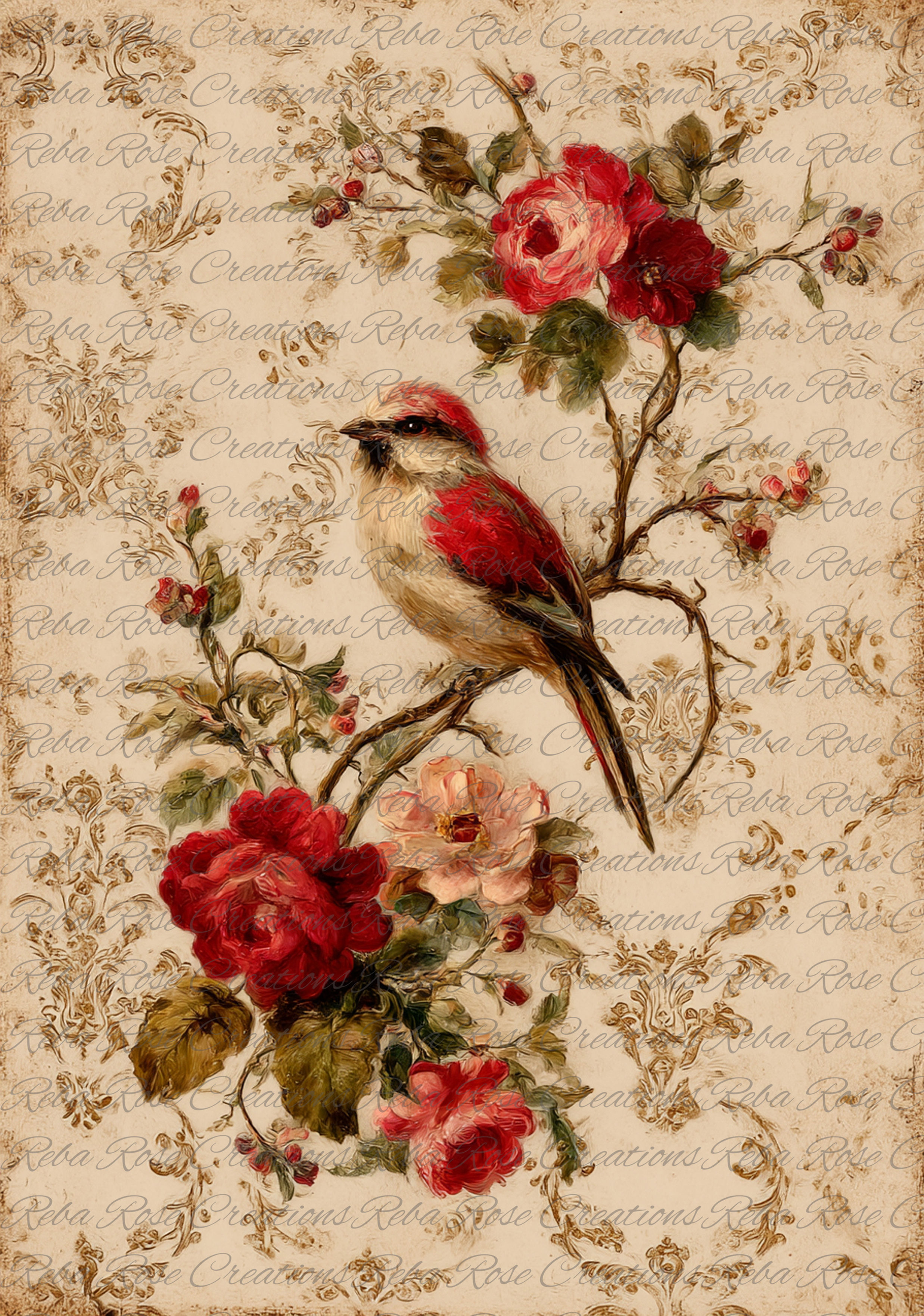 2056-Vintage Roses Bird