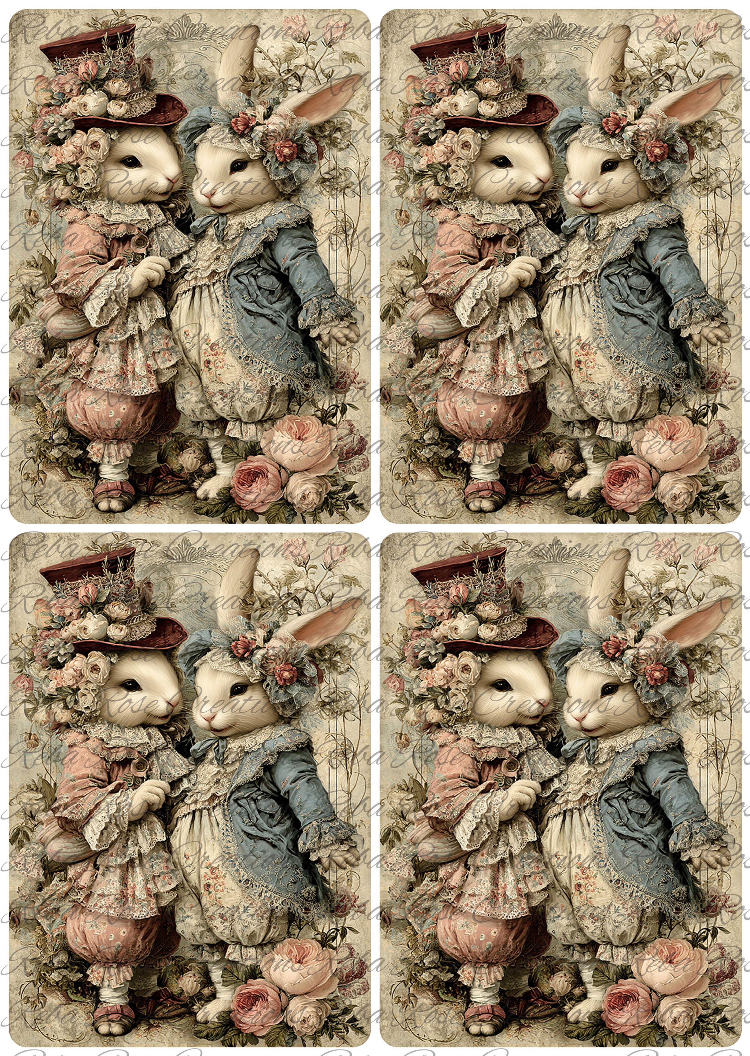 2564-Easter Whimsy Bunny Pair 4 Sq