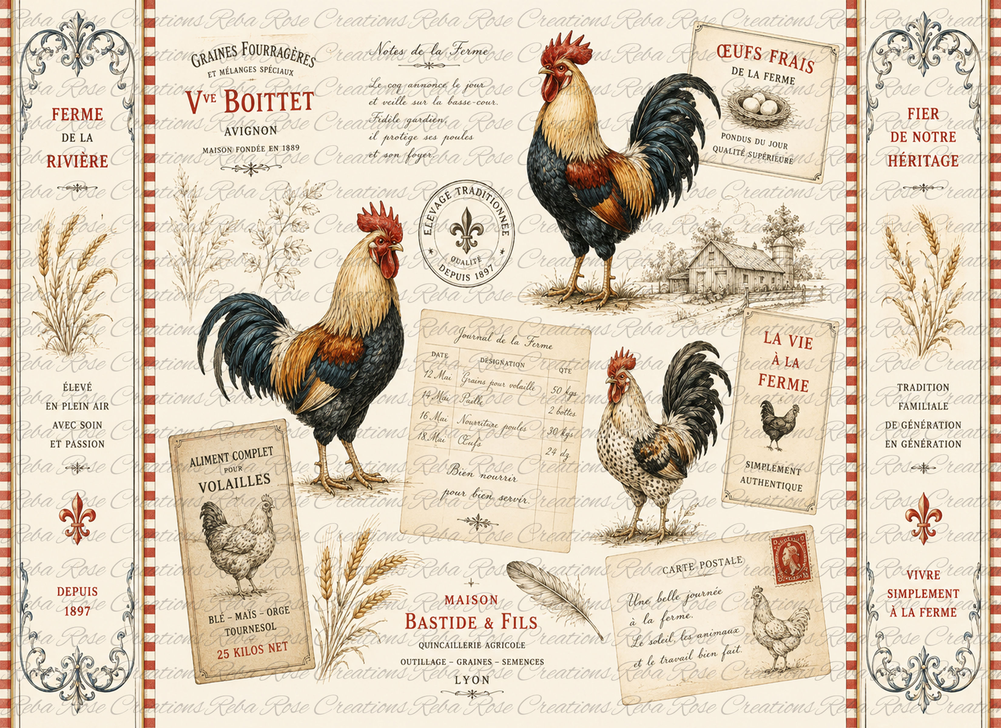 2953-Rolling Pin Wrap-Roosters