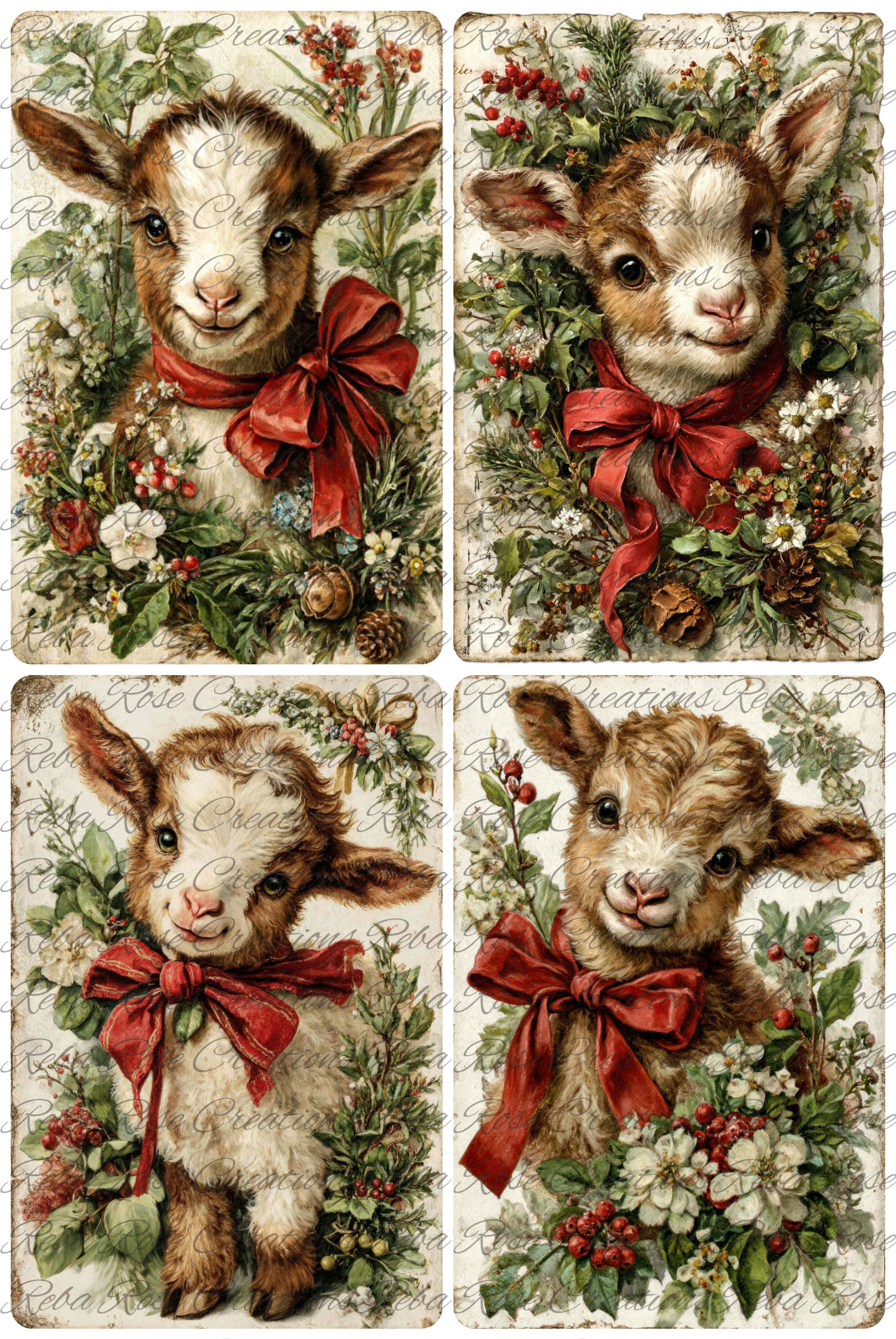 2294- 4 Sq Christmas Goats