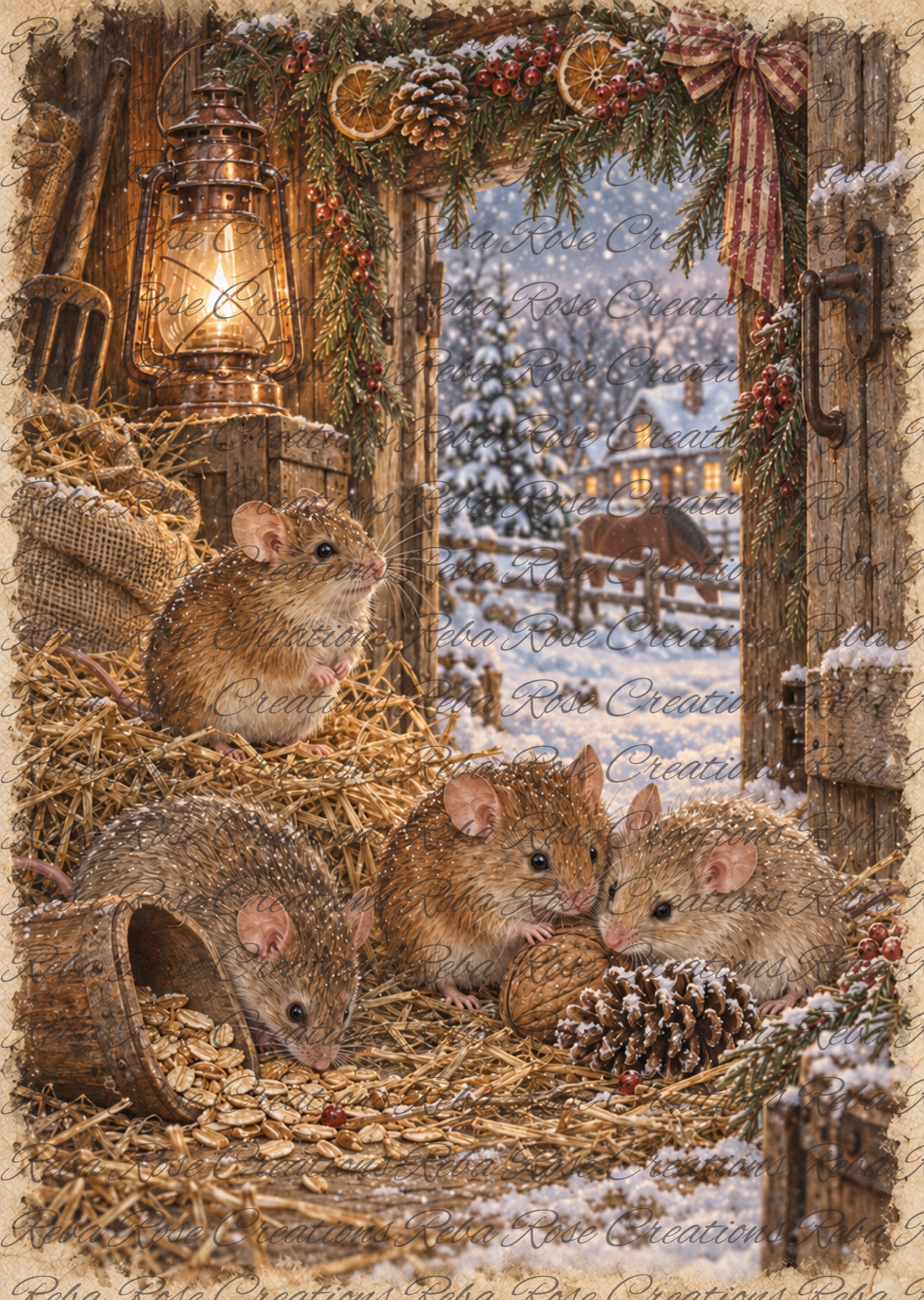 3147-Christmas Barn Mice