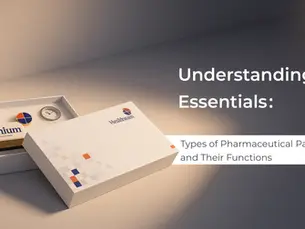 Pharmaceutical secondary packaging boxes displaying drug information labels, tamper-evident seals, child-resistant features, and regulatory compliance markings. Essential cardboard containers protecting primary medication packages during storage, distribution, and retail display while ensuring patient safety and meeting FDA pharmaceutical packaging standards.