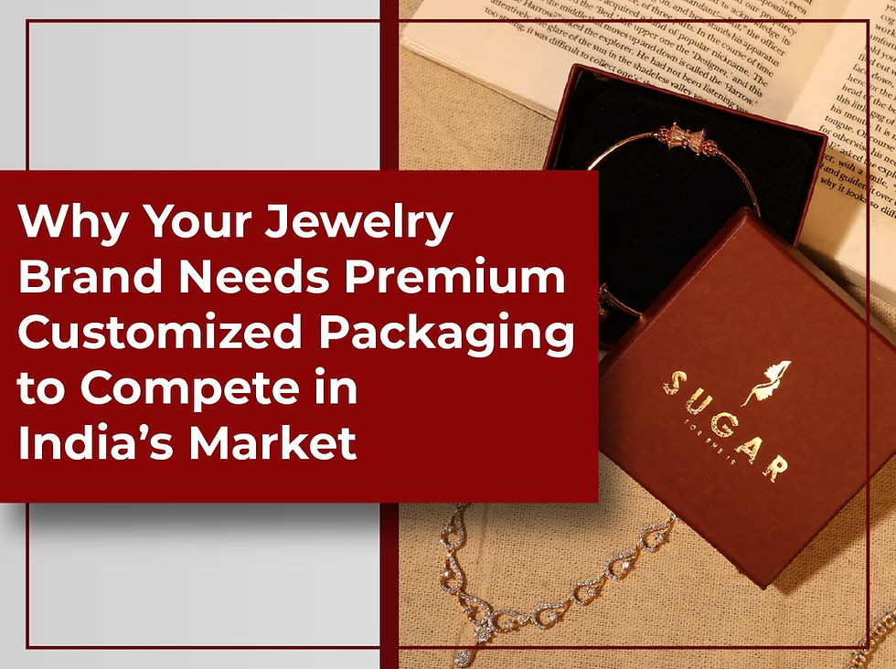 Stand out in India's competitive jewelry market with custom packaging designed for B2B brands. High-quality jewelry boxes protect your pieces while reinforcing brand value with options like embossed logos, soft-touch finishes, and secure magnetic closures. Ideal for wholesale buyers and retailers, these durable boxes enhance perceived worth and create memorable unboxing moments. Choose from eco-friendly materials, velvet linings, or modular displays to suit collections of any size. Premium packaging builds trust with retailers and end customers alike, helping your brand command better shelf space and pricing. Invest in tailored solutions that reflect your quality and revamp your packaging  for your business