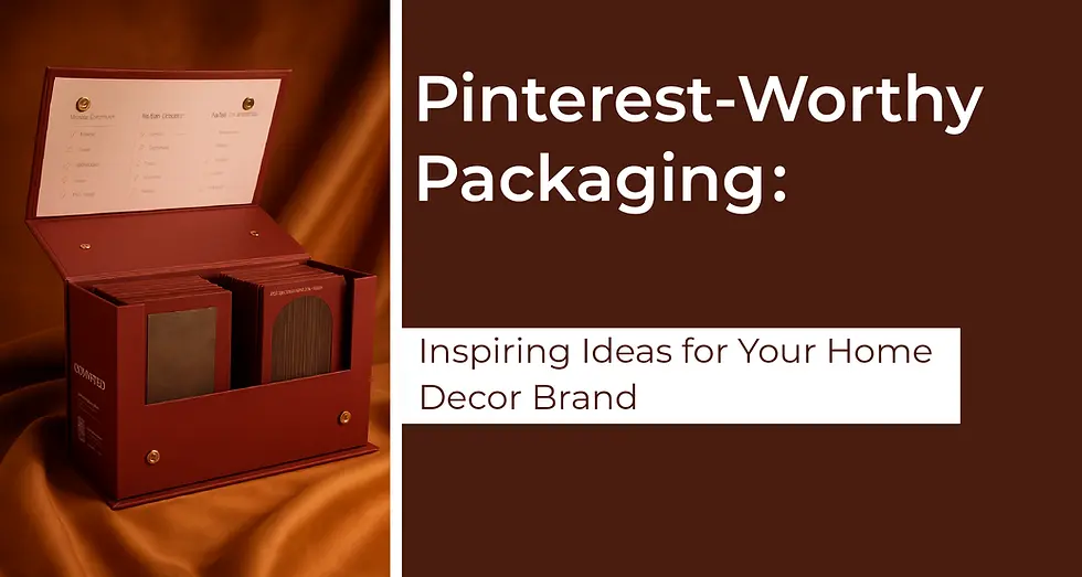 Pinterest flat lay of home decor packaging materials and design tools