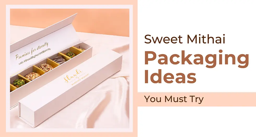 Explore must-try sweets and mithai packaging ideas on The Baxsaaco blog. This guide showcases innovative, creative, and modern packaging solutions perfect for sweets and traditional mithai brands looking to elevate their product presentation. From eco-friendly and sustainable packaging options to luxurious and festive designs, these ideas are tailored for attracting customers and enhancing brand appeal. Learn how to create stunning mithai packaging that is not only visually appealing but also functional and practical for your customers. Ideal for businesses seeking inspiration in sweets packaging trends to stand out in the competitive market and create memorable brand experiences in 2024
