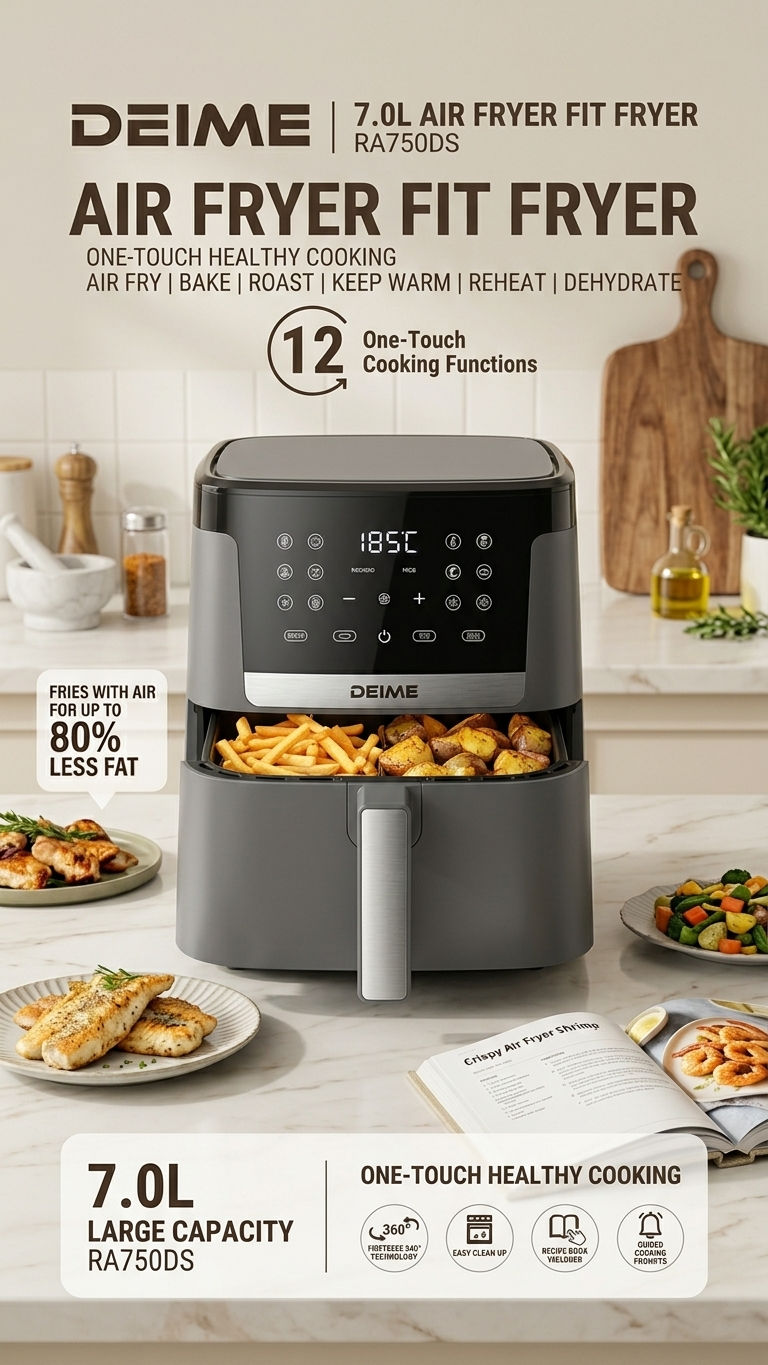Freidora de Aire Sin Aceite Deime Fit Fryer 7.0L (Modelo RA750DS)