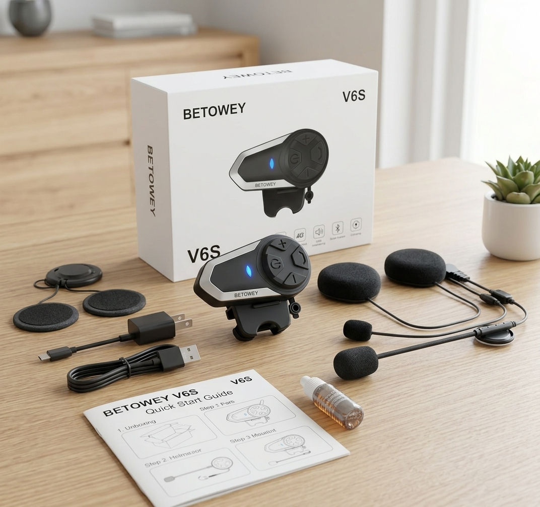 Intercomunicador para Casco de Moto BETOWEY Bluetooth – Alcance 1200m y Resisten
