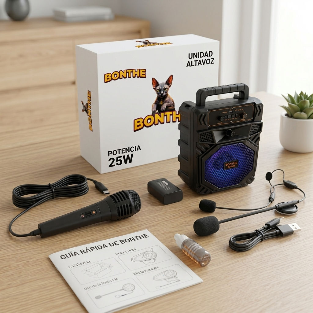 Altavoz Portátil Bluetooth 25W con Micrófono Karaoke, Luces LED y Radio FM