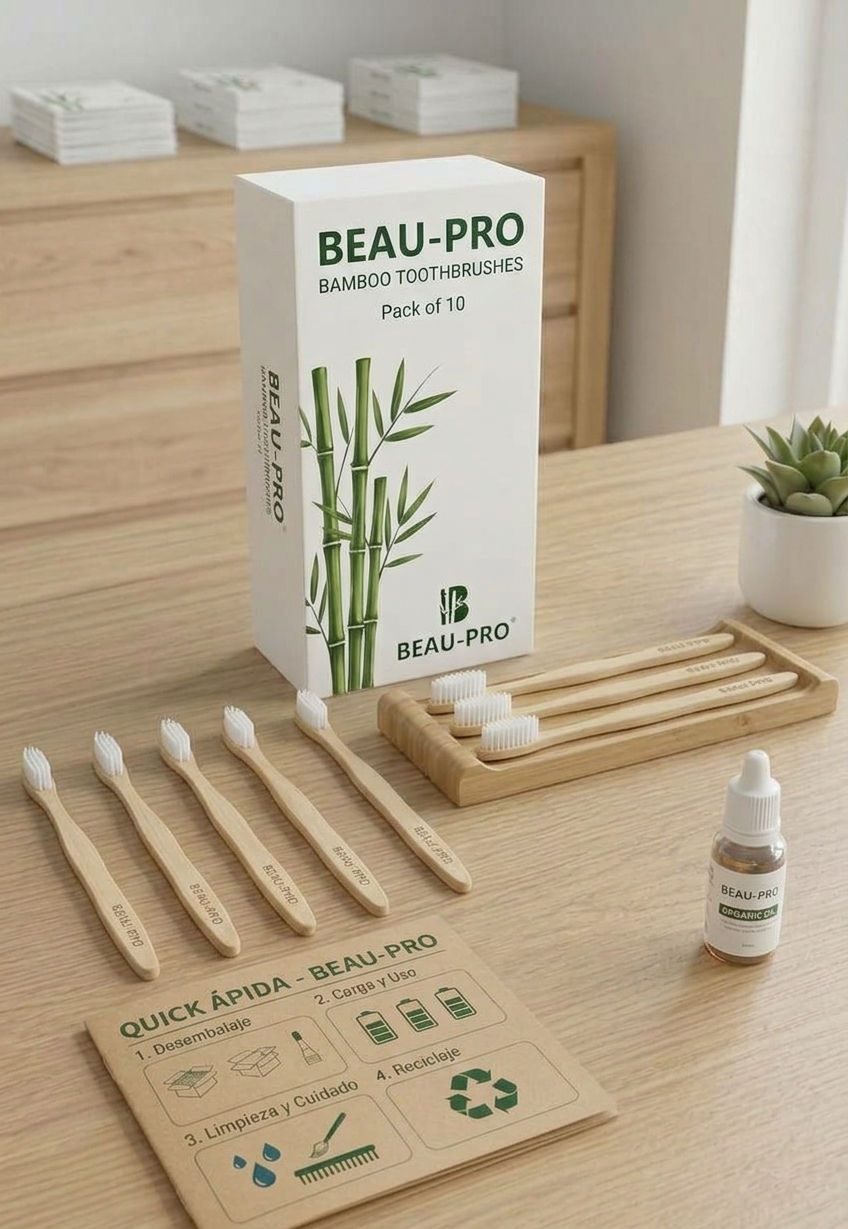 Pack de 10 Cepillos de Dientes de Bambú BEAU-PRO