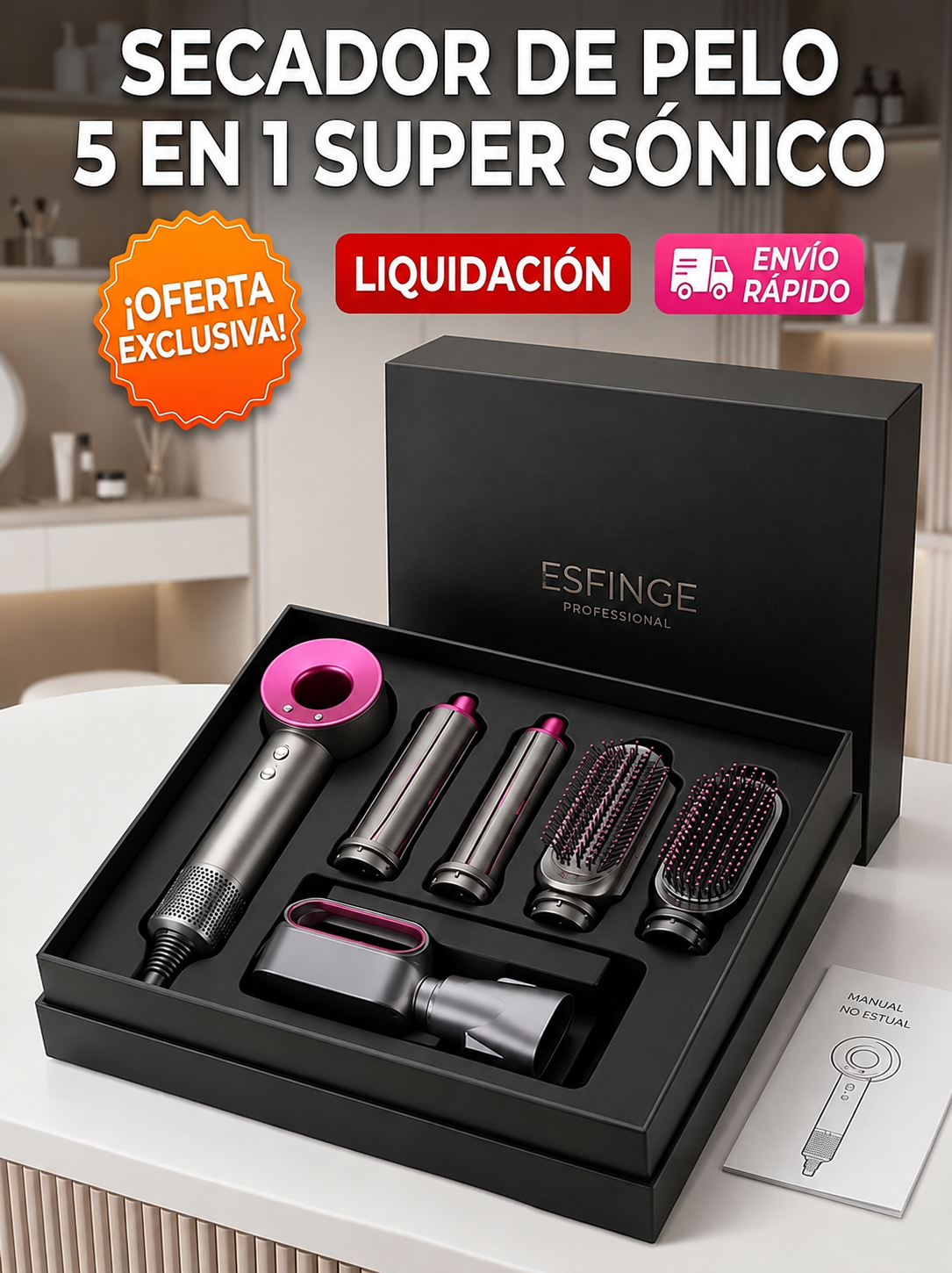 Secador de Pelo Supersónico Profesional Iónico BONTHE 1600W (Incluye Accesorios)