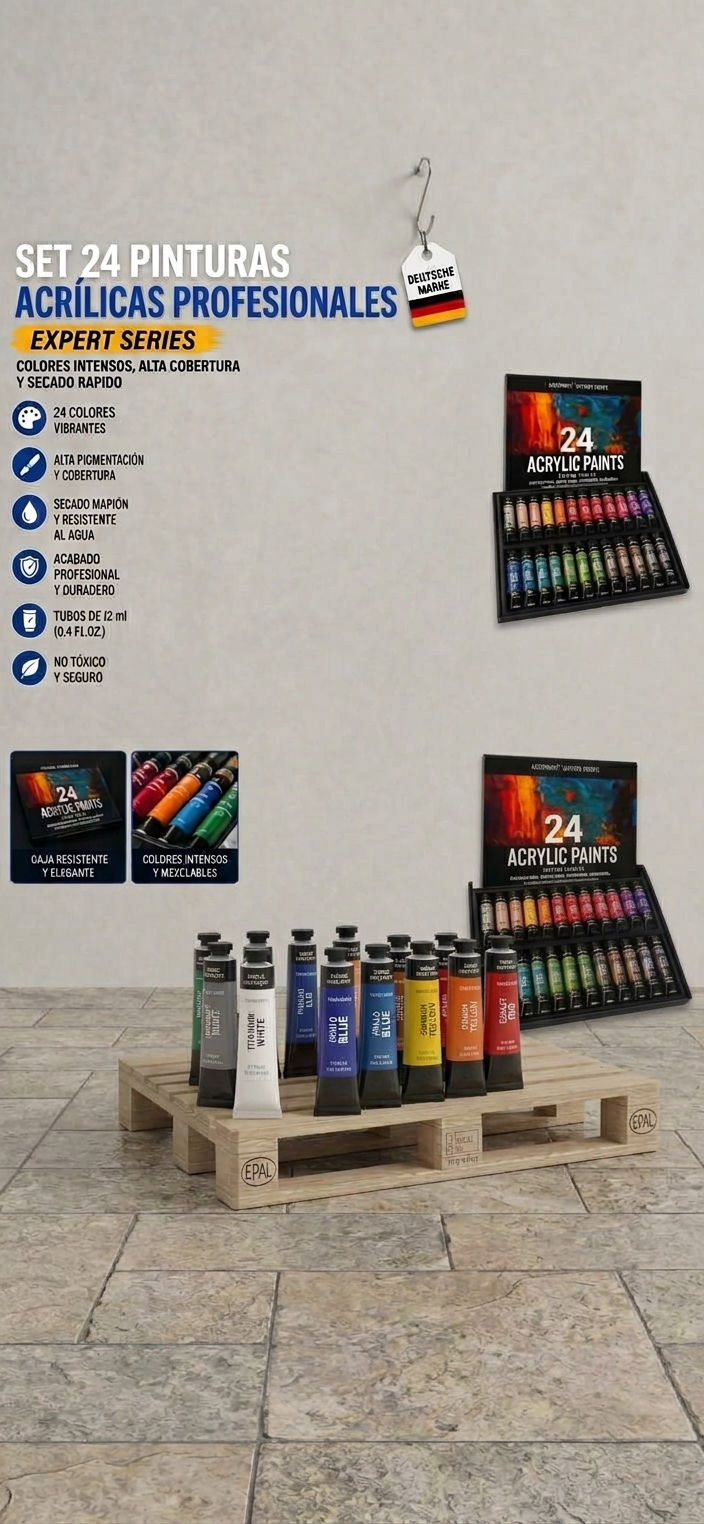 Set de 24 Pinturas Acrílicas Profesionales LOCSYUVE Expert Series (24 x 12ml)