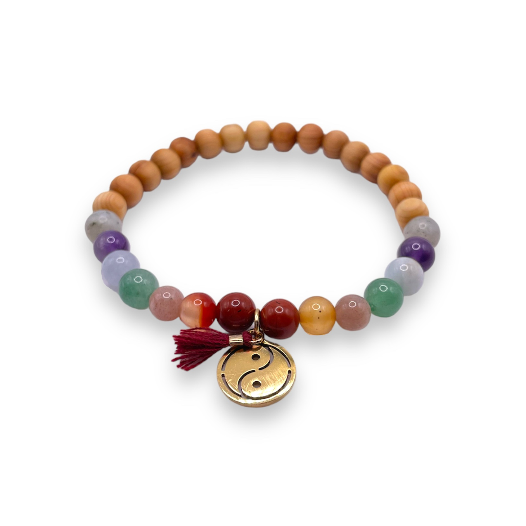 Chakra Balance - Heilstein ARMBAND⎥Edelsteine, Holzperlen + Anhänger & Quaste