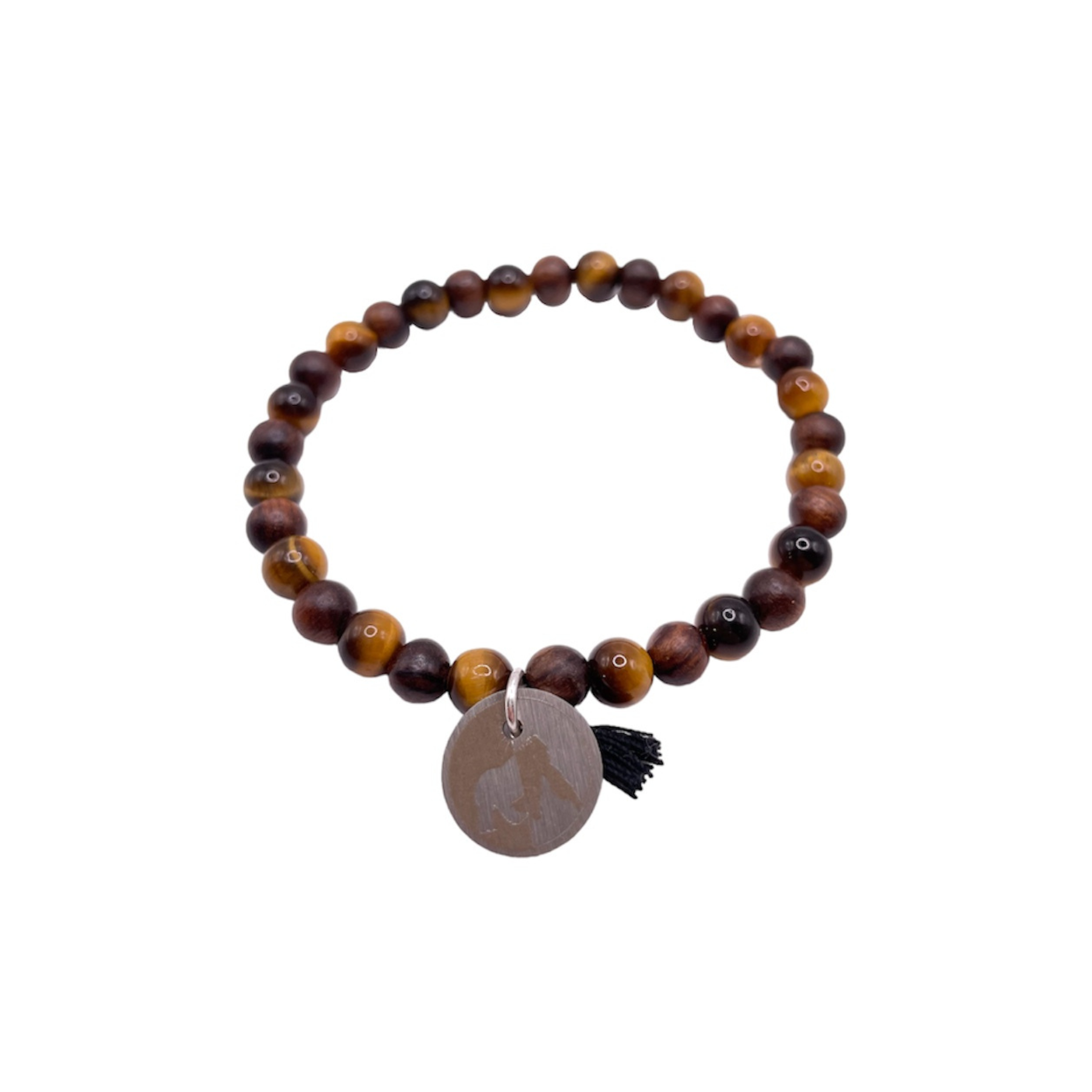 MUT - Heilstein ARMBAND⎥Tigerauge & Rosen-Holzperlen + Anhänger & Quaste