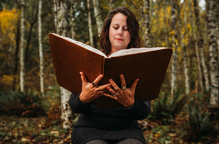 Therese with a large book