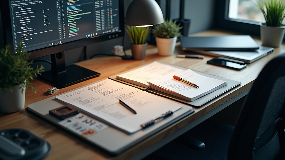 High angle view of a modern workspace with innovative tools