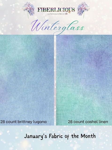 Hand-dyed cross stitch fabric ‘Winterglass,’ January 2026 Fabric of the Month, exclusive to subscription club members.