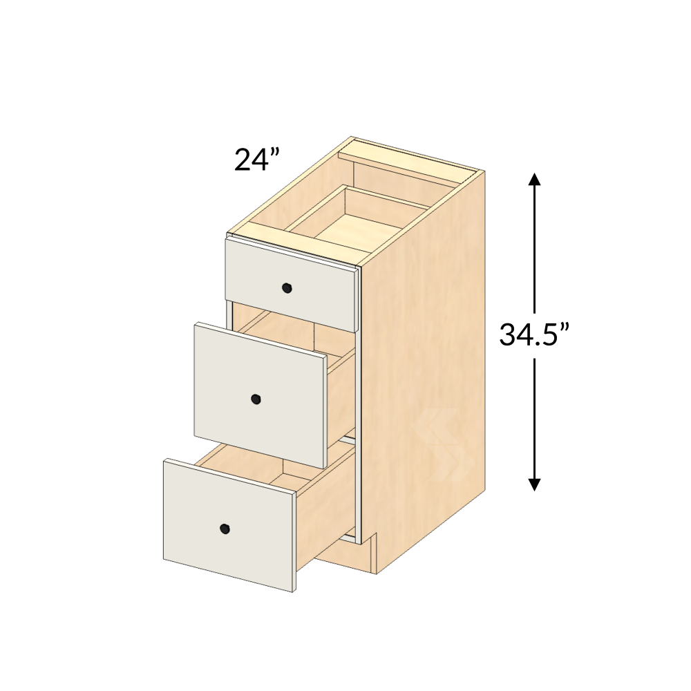 36" 4-drawer base cabinet — representative product view