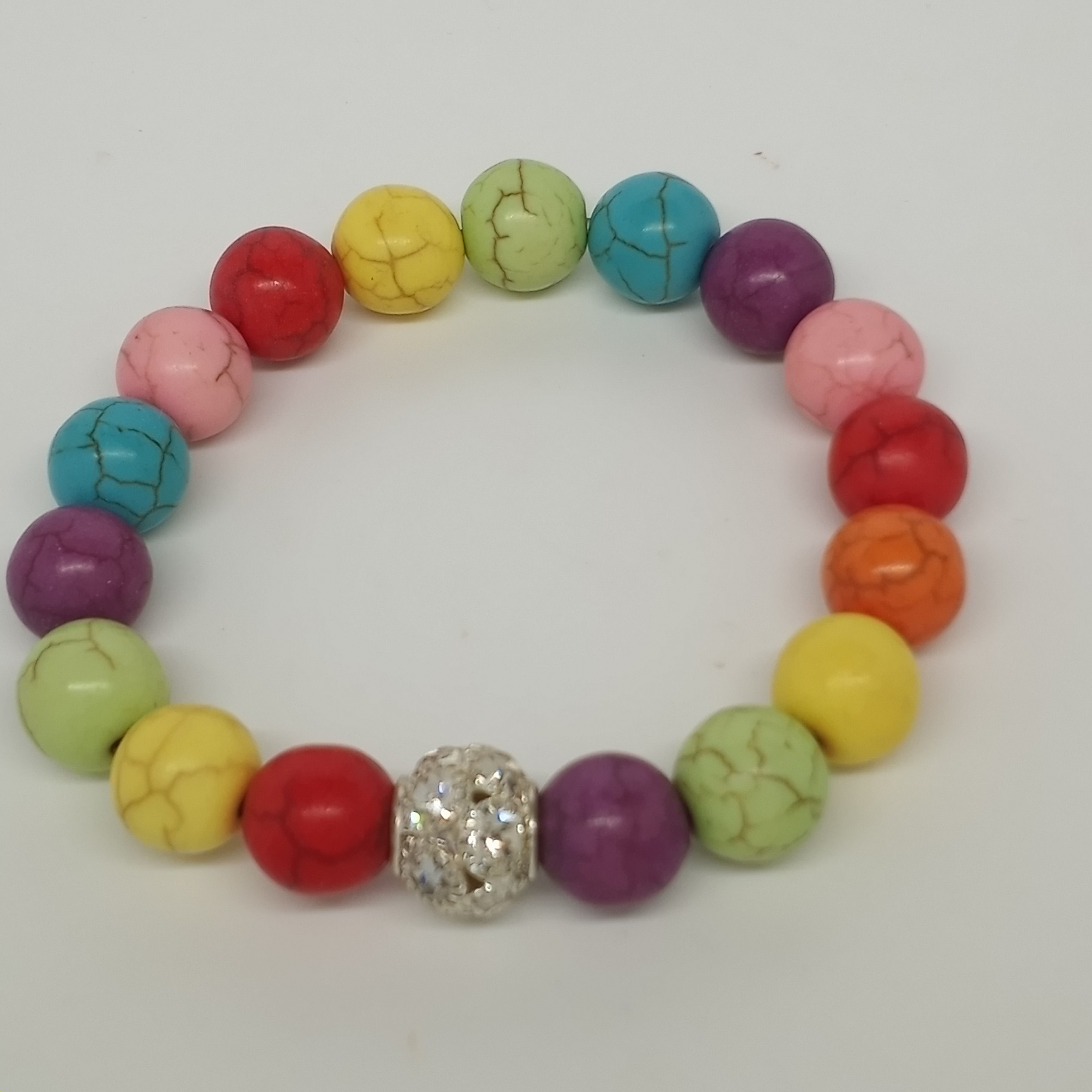 7 inch 10mm rainbow colored stone bracelet 