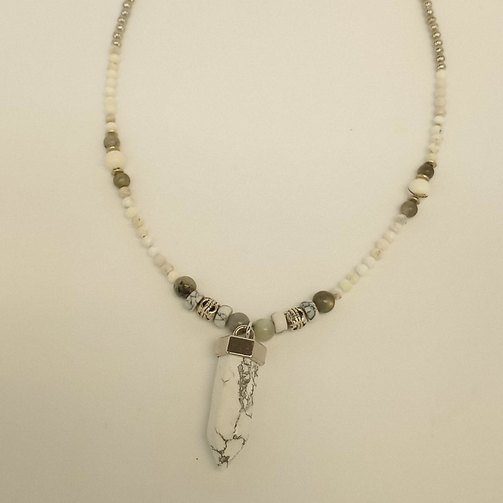 Thumbnail: 17 inch adjustable silver and white necklace with howlite spear pendant