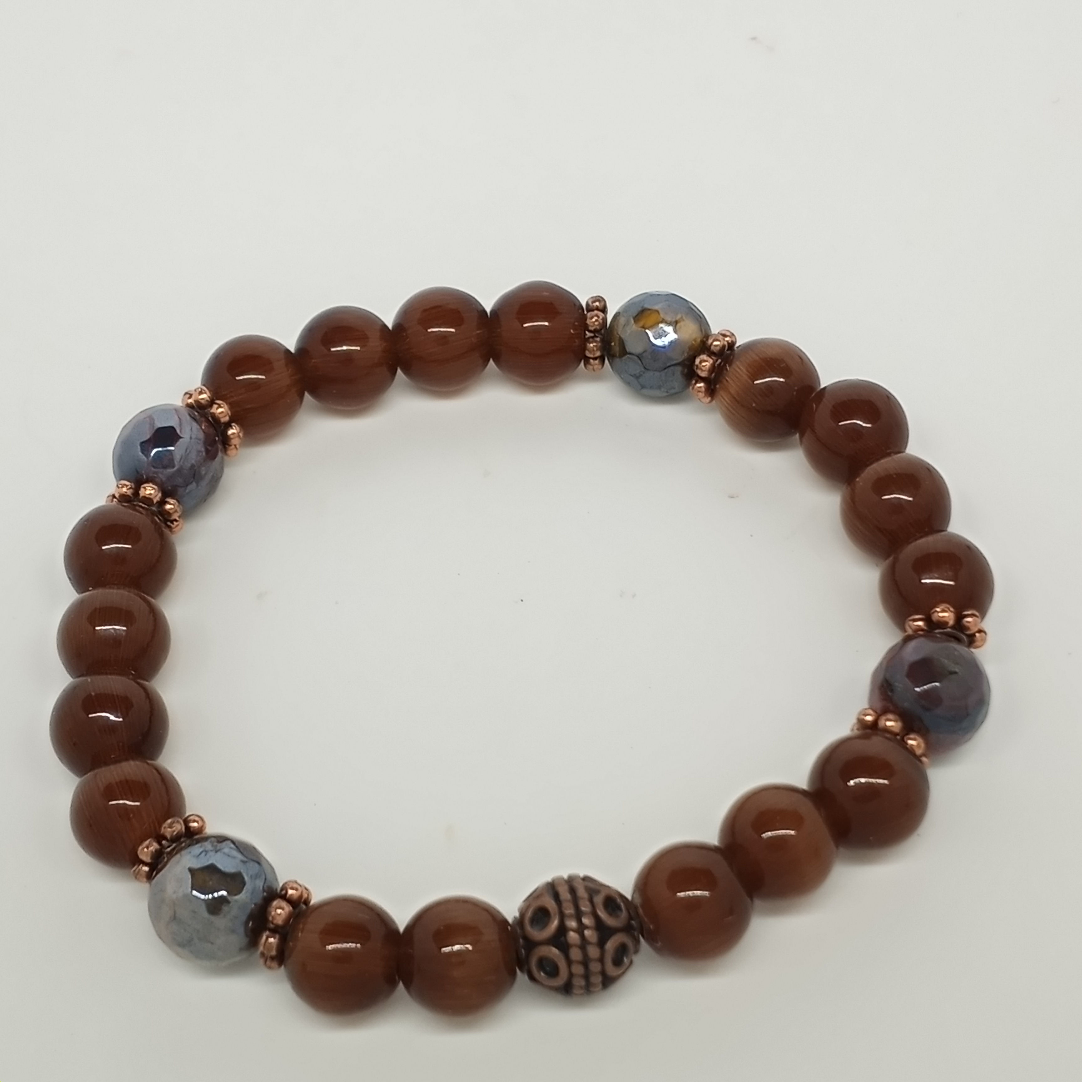 7 inch 8mm brown agate and imperial jasper mix bracelet 