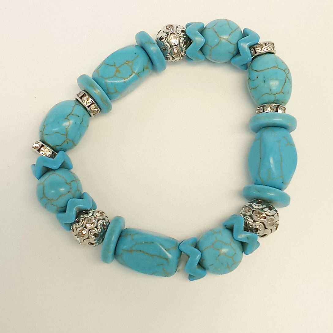 7 inch Stretchy large turquoise beaded Bracelet 