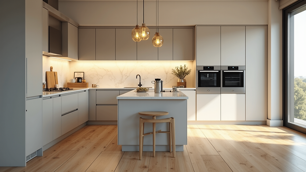 Eye-level view of a beautifully renovated kitchen with modern appliances