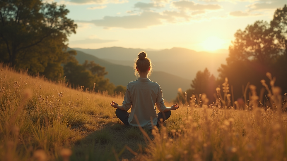 Vista a nivel de ojos de una persona meditando en un espacio tranquilo y natural