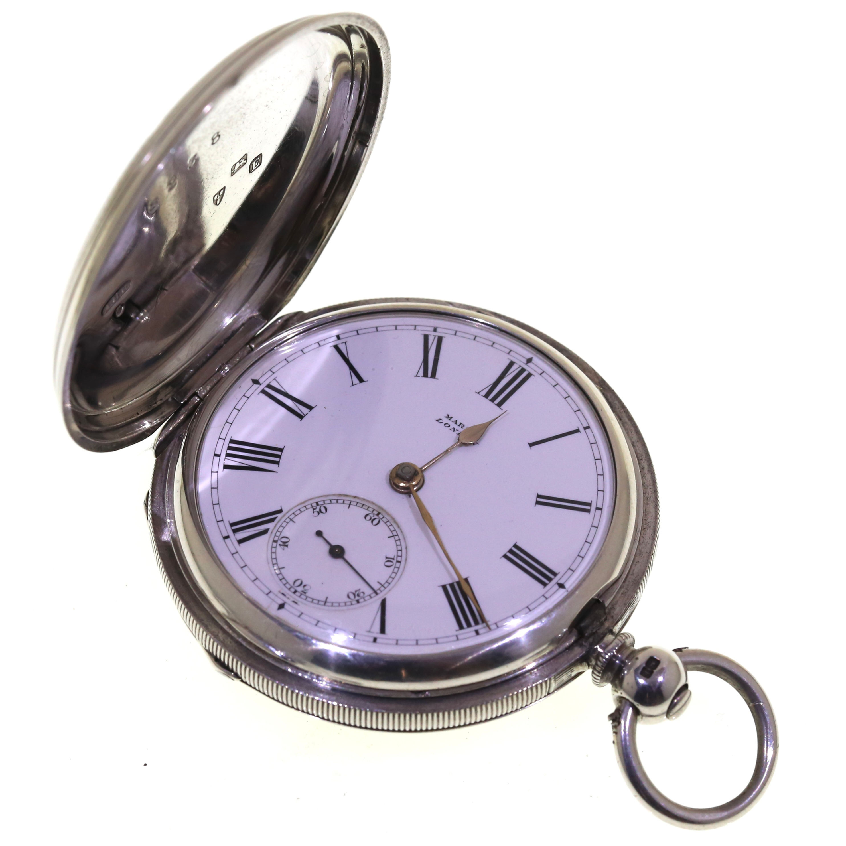 1888 Marsh Full Hunter Silver Pocket Watch