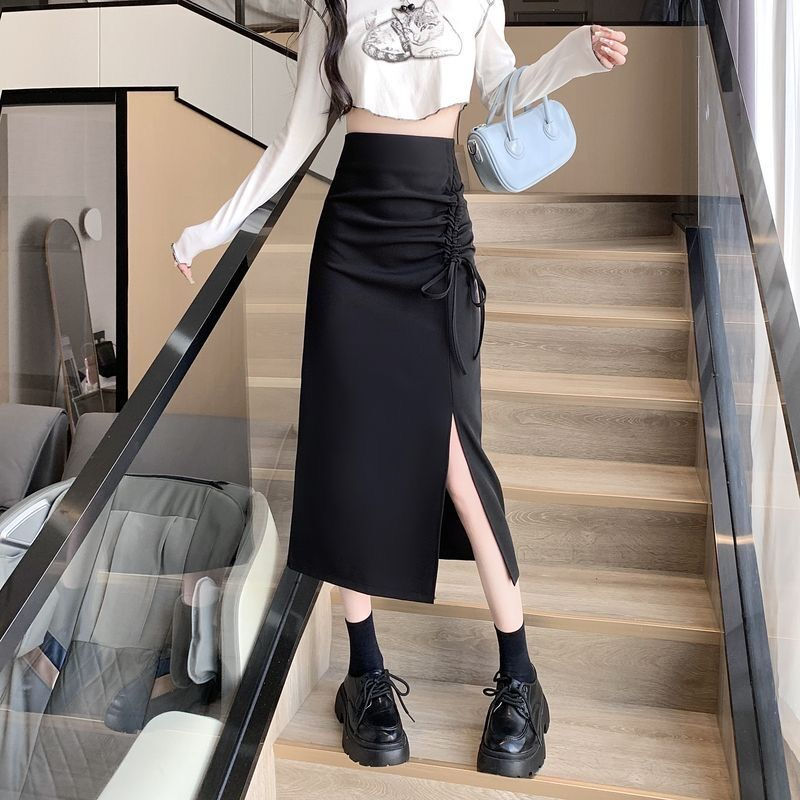 Thumbnail: Black High-waist Side Slit Skirt