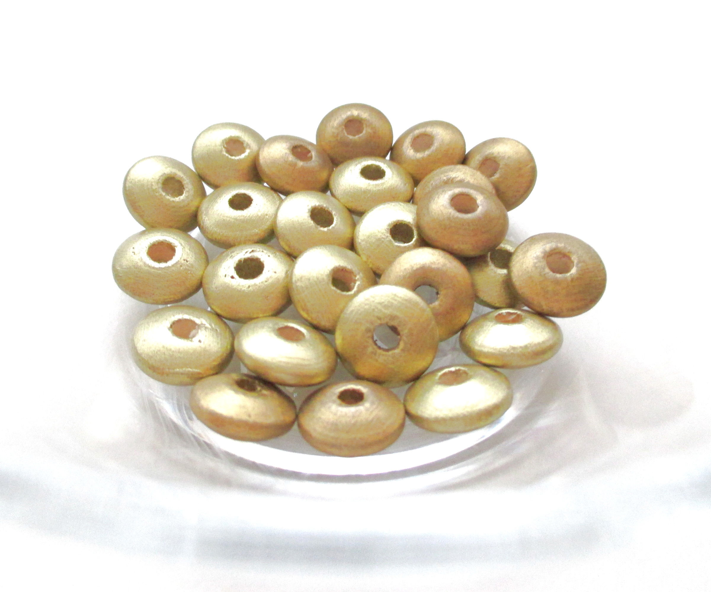 perle lentille en bois dorée